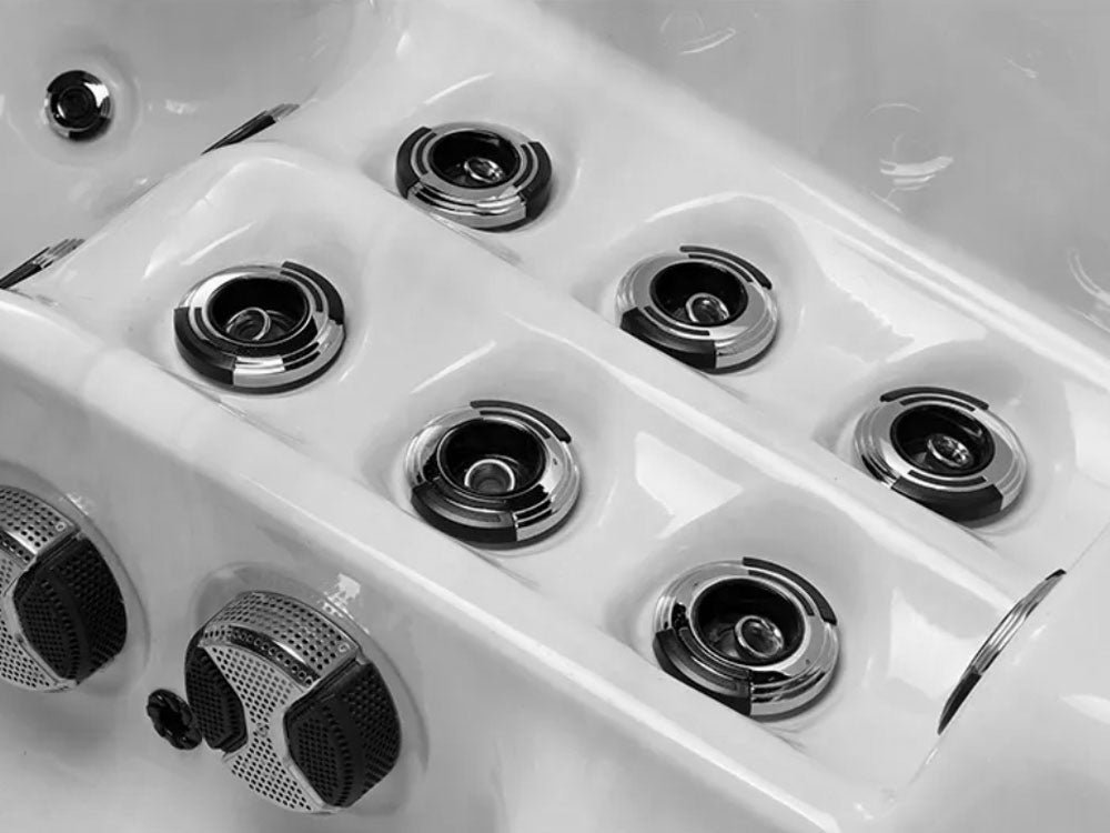 SR8115B - 48 Jets, 3 Seats, Single Upright Seat with a Dual Lounge, and UV/OZONE Systems